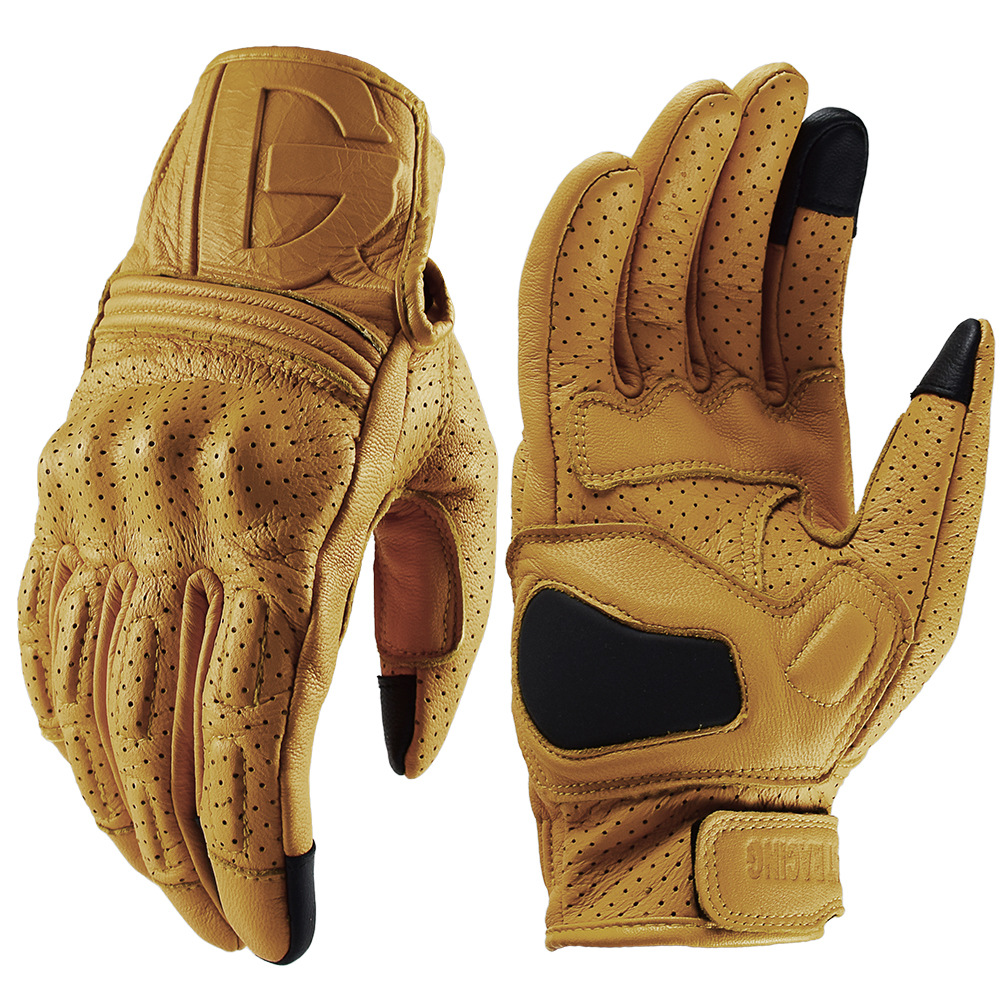 Yellow Cycling Gear - Vintage Motorcycle Leather Gloves Yellow Full