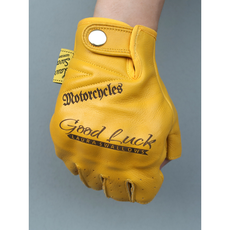 Yellow Cycling Gear - Summer Yellow Cowhide Half-Finger Motorcycle Gloves