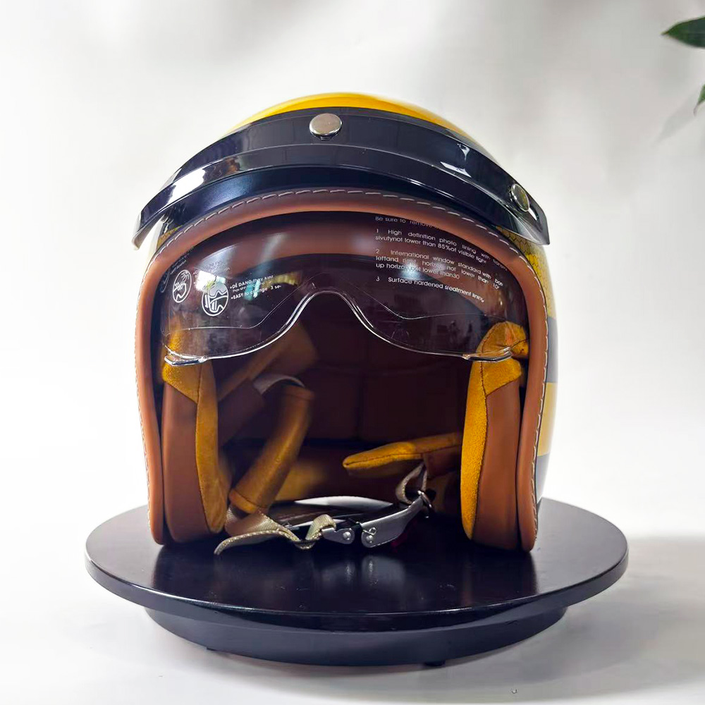 New Retro Motorcycle Helmet Ye - Yellow Cycling Gear review and price